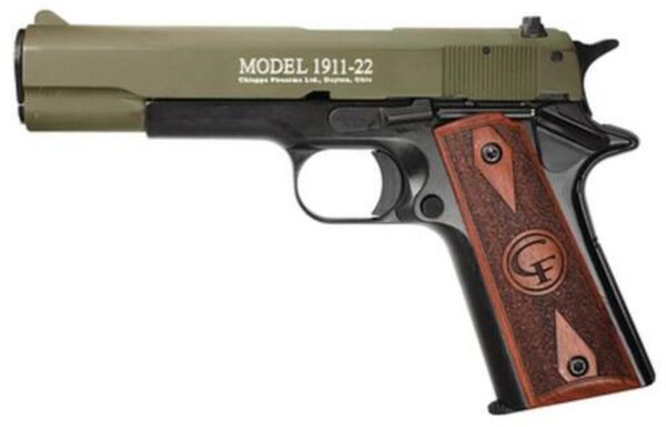 Chiappa Standard 1911 22LR 5" Barrel Olive Drab Slide, Black Frame 10 Round Mag