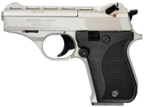 Phoenix Model HP22 Pistol, 22LR, 3", Nickel, Black Grips, 10 Round Mag