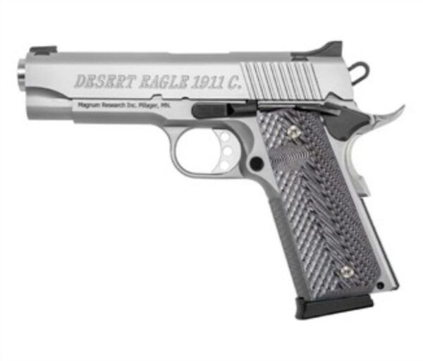 Magnum Research Desert Eagle 1911 C Model 45 ACP 4.3" Barrel Stainless Steel Finish Double Diamond Checkered Wood Grips 8rd
