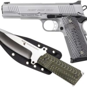 Desert Eagle 1911 Pistol/Knife Combo 45 ACP 5" Barrel SS Finish 8rd Mag Plus 1911 Fixed Blade Knife, Sheath