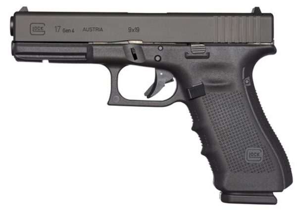 Glock, 17 Gen4, Striker Fired, Full Size, 9mm, 4.49" Barrel, Polymer Frame, Matte Finish, Fixed Sights, 10Rd, 3 Magazines