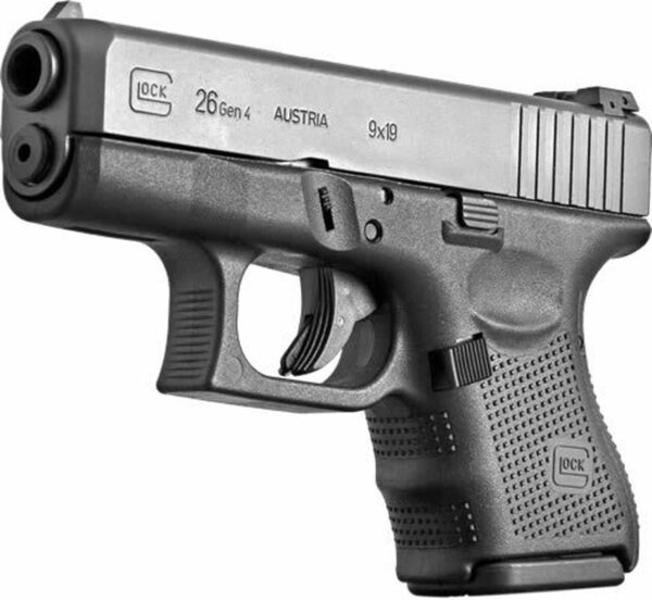 Glock, 26 Gen 4, Safe Action, Sub Compact Pistol,9mm, 3.42" Barrel, Polymer Frame, Matte Finish, Fixed Sights, 10Rd, 3 Magazines