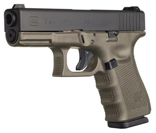 Glock, 19 M.O.S., Semi-automatic, Striker Fired, Compact, 9mm, 4.02", Olive Drab Green, Interchangeable, 15Rd, 3 Mags, Fixed Sights, Polymer, Matte