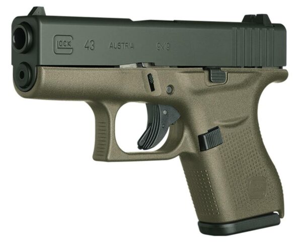 Glock 43, 9mm, 3.39" Barrel, 6rd, Fixed Sights, OD Green