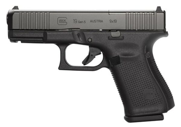Glock G19 Gen 5 MOS Compact 9mm, 4" Barrel, Fixed Sights, Front Serrations, Ambi Slide Stop, 3x15rd Mags