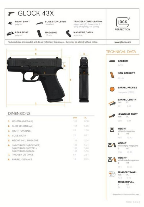Glock 43X 9mm, 3.41" Barrel, AmeriGlo Night Sights, 2x10rd Mags