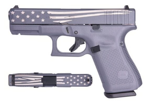 Glock 19 Gen5 9mm, 4" Barrel, Gray/Laser Engraved Distressed Flag, 15rd