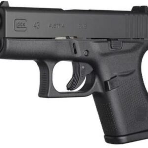 Glock, 43, Semi-automatic, Striker Fired, Sub Compact, 9mm, 3.41" Barrel, Polymer Frame, Matte Finish, Fixed Sights, 6Rd, 2 Magazines