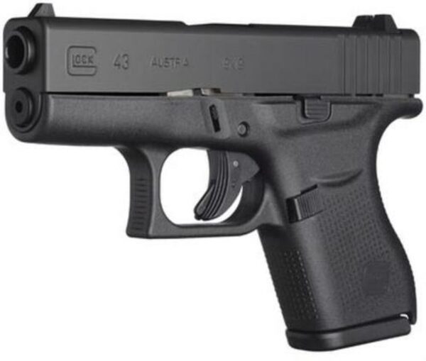 Glock, 43, Semi-automatic, Striker Fired, Sub Compact, 9mm, 3.41" Barrel, Polymer Frame, Matte Finish, Fixed Sights, 6Rd, 2 Magazines