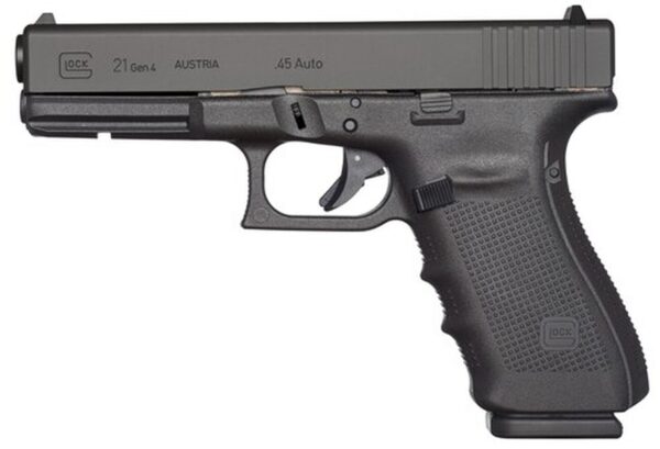 Glock 21 Gen4, Striker Fired, Full Size, 45ACP, 4.61" Barrel, Polymer Frame, Matte Finish, Fixed Sights, 10Rd, 3 Magazines