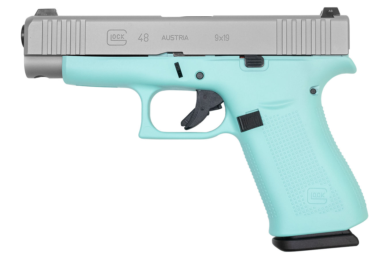 48 9mm 10-Round Pistol with Robins Egg Blue Frame and Silver PVD Slide - Firearms | The Gun Shop
