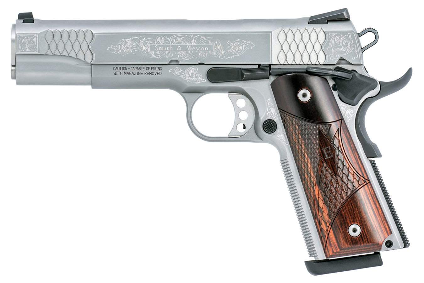 Engraved 1911 45 ACP Pistol with E-Series Wood Laminate Grips - Firearms | The Gun Shop