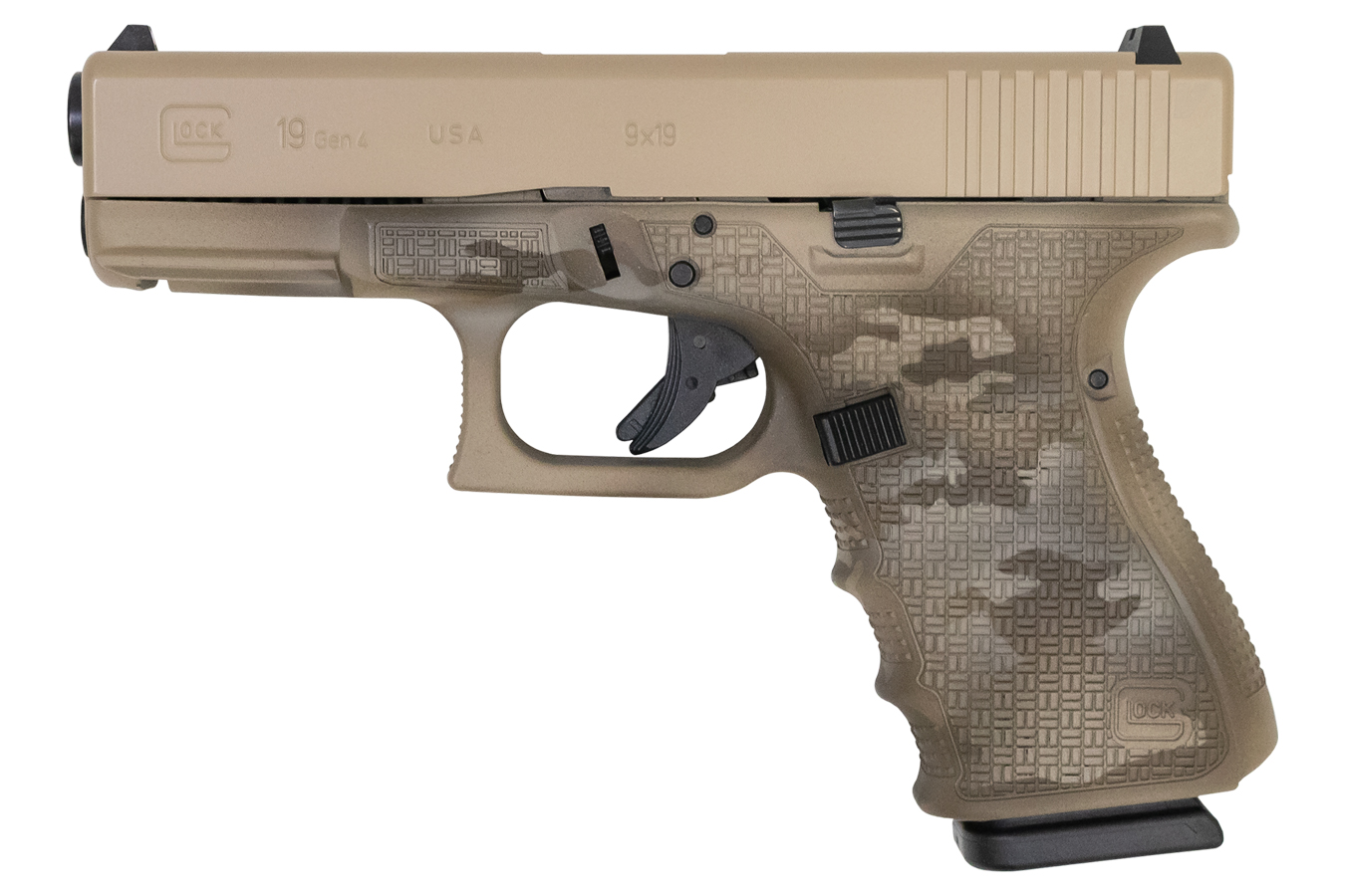 19 Gen4 9mm Apollo Custom Pistol with Desert Multi-Cam Cerakote and Stippled Fra - Firearms | The Gun Shop