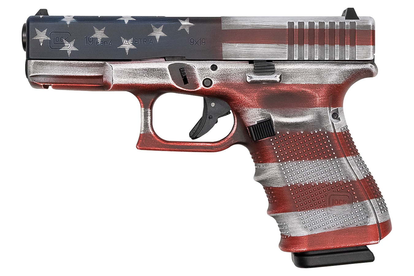 19 Gen4 9mm 15-Round Pistol with American Flag Battleworn Cerakote Finish - Firearms | The Gun Shop