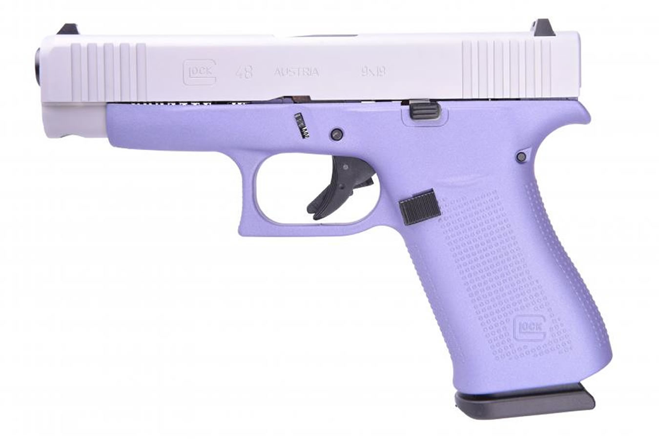 48 9mm Pistol with Lavender Cerakote Frame and Silver Slide
