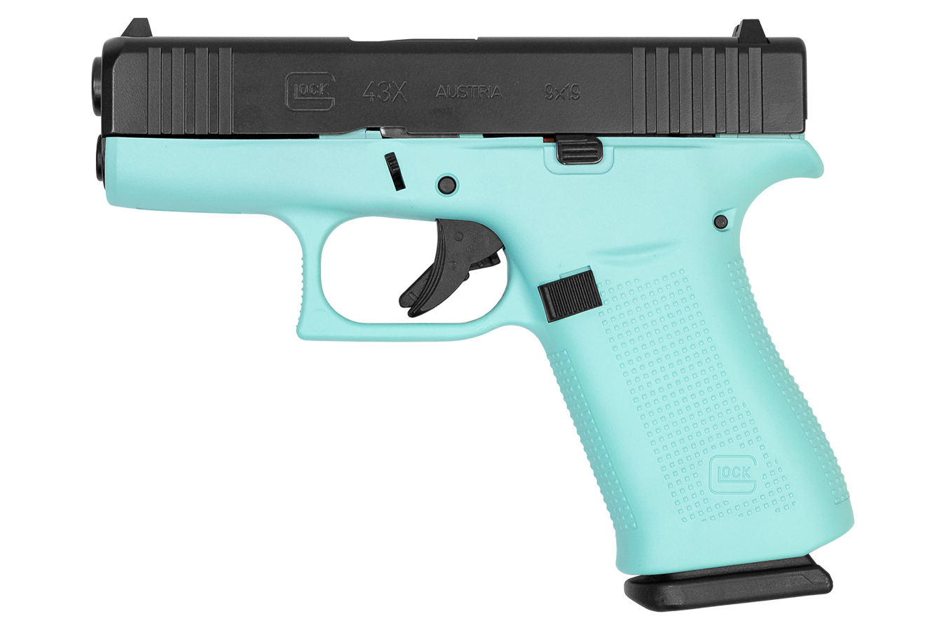 43X 9mm Subcompact Pistol with Robin Egg Blue Cerakote Frame