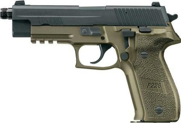Sig P226 Combat 9mm 4.4 Inch Threaded Barrel SigLite Night Sights Dark Earth Grips Black Nitron Slide Tac-Rail 15 Round