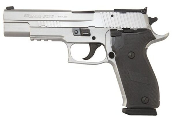 SIG P220 Match Elite 45 ACP 5 Barrel Adjustable Target Sights Dark Alloy Grip Beavertail Natural Stainless Steel Finish Black Grip 8 Round