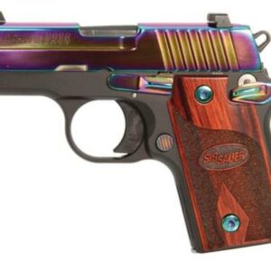 Sig P238 380 ACP 2.7In Rainbow Titanium Finish SAO Rosewood Grip (1) 6RD Steel MAG