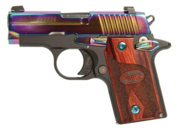 Sig P238 380 ACP 2.7In Rainbow Titanium Finish SAO Rosewood Grip (1) 6RD Steel MAG