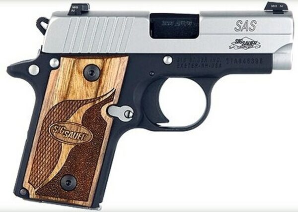 Sig P238 380 ACP 2.7In SAS 2-Tone SAO Siglite Walnut Grip (1) 6RD Steel MAG Dehorned SRT