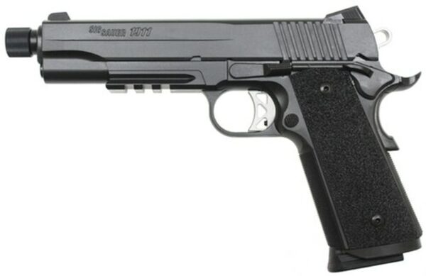 Sig 1911 45 ACP 5.6In TAC OPS Black SAO Siglite Ergo XT Grip (4) 8RD Steel MAG Rail Threaded (.578X28 RH)