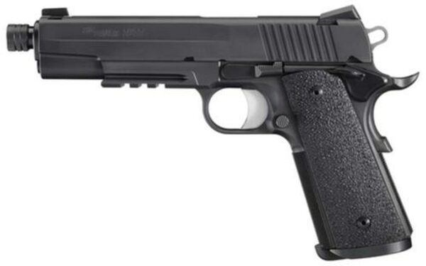 Sig 1911 45 ACP 5.6In TAC OPS Black SAO Siglite Ergo XT Grip (4) 8RD Steel MAG Rail Threaded (.578X28 RH)