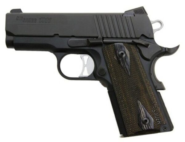 Sig 1911 45 ACP 3.3In Nitron Black SAO Siglite Blackwood Grip (2) 7RD Steel MAG