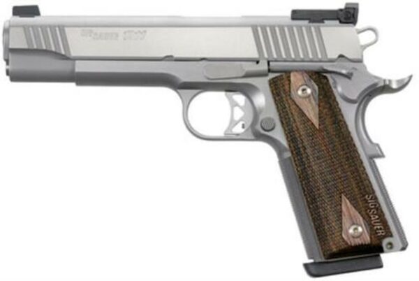 Sig 1911 9MM, 5" Barrel, Match Elite Stainless Finish SAO Adjustable Sights Blackwood Grip (2) 9RD Steel MAG