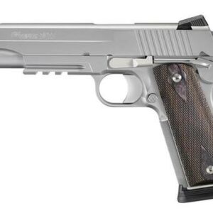 Sig 1911 45 ACP, 5" Barrel, Stainless Stainless Finish SAO Siglite Blackwood Grip (2) 8RD Steel MAG Rail MA Compliant