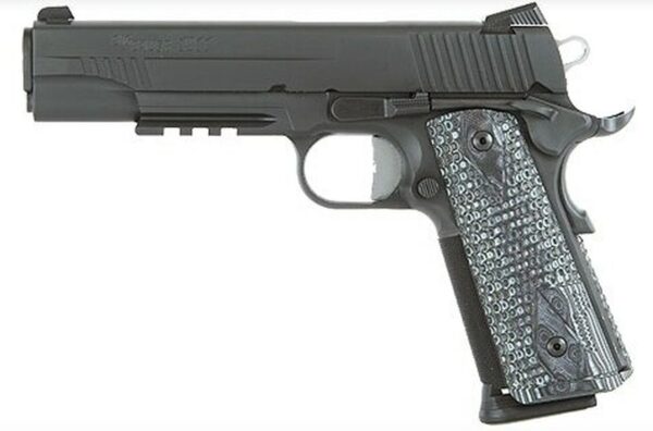 Sig 1911 45 ACP, 5" Barrel, Extreme Black SAO Siglite Black/Gray G10 Grip (2) 8RD Steel MAG Rail