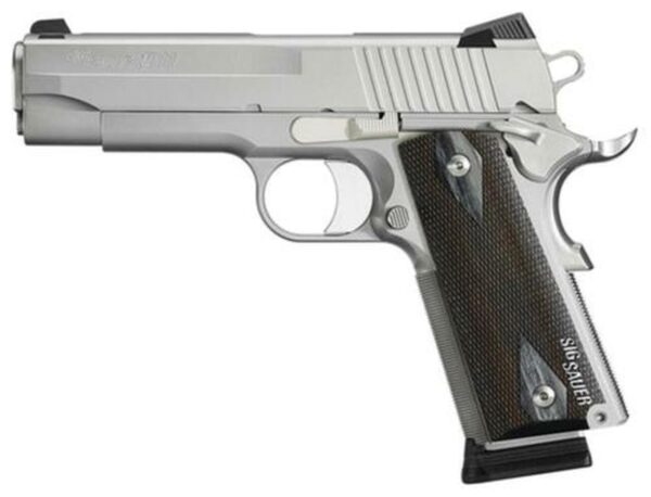 Sig 1911 45 ACP, 5" Barrel, Stainless Stainless Finish SAO Siglite Blackwood Grip (2) 8RD Steel MAG CA Compliant