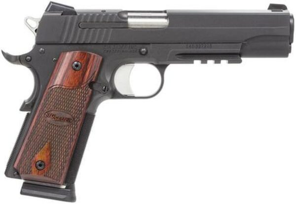 Sig 1911 45 ACP 5" Nitron, Black, SAO, Siglite, Rosewood Grip, 2x8rd, Rail, CA Compliant