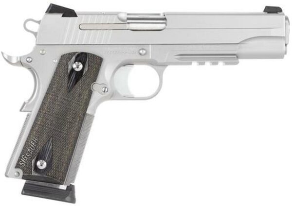 Sig 1911 45 ACP, 5" Barrel, Stainless Stainless Finish SAO Siglite Blackwood Grip (2) 8RD Steel MAG Rail CA Compliant