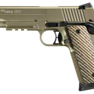 Sig 1911 45 ACP, 5" Barrel, Nickel NI PVD SAO Siglite Brown Vector Grip (2) 8RD Steel MAG Rail