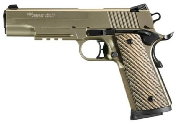 Sig 1911 45 ACP, 5" Barrel, Nickel NI PVD SAO Siglite Brown Vector Grip (2) 8RD Steel MAG Rail