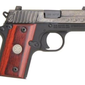 Sig P238 380 ACP 2.7In Engraved Nitron Engraved Slide SAO Siglite Rosewood Grip (1) 6RD Steel MAG