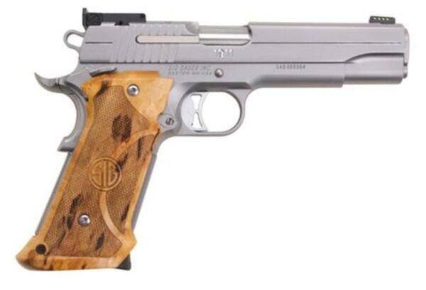 Sig Super Target 1911 45 ACP, 5" Barrel, SS Finish, Adjustable Sights, Target Birch Grip, 2x8rd Mags
