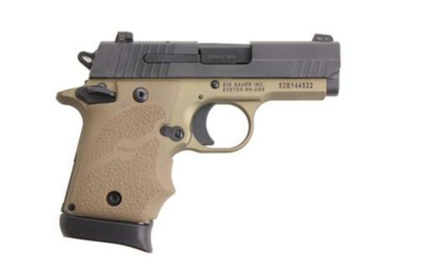Sig P938 9MM 3IN Combat 2-Tone Flat Dark Earth SAO Siglite Flat Dark Earth Rubber Grip (1) 7RD Steel MAG Ambi Safety