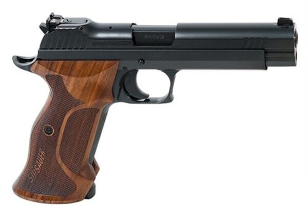 Sig P210 Target Single 9mm, 5", Walnut Grip, Black Nitron Stainless Steel, 8rd
