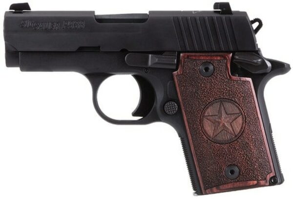 Sig P938 Micro Texas 9mm, 3", Rosewood Grip, Alum Frame, Nitron Slide, Night Sights, 6rd
