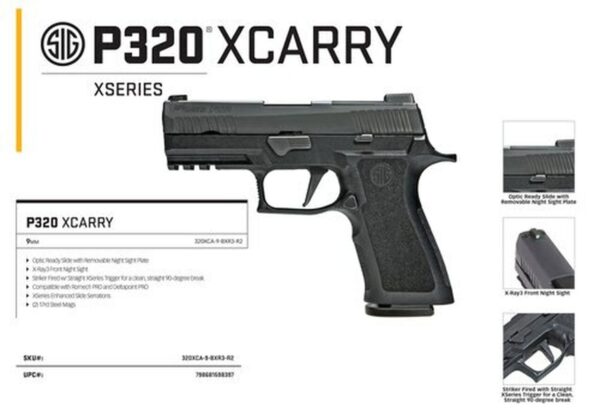 Sig P320 X-Compact 9MM, 3.6" Barrel, Night Sights, Black, 15Rd, 2 Magazines