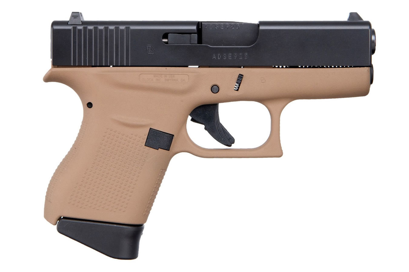 43 9mm Single Stack Pistol with Cerakote Faded Dark Earth Frame and Black Slide