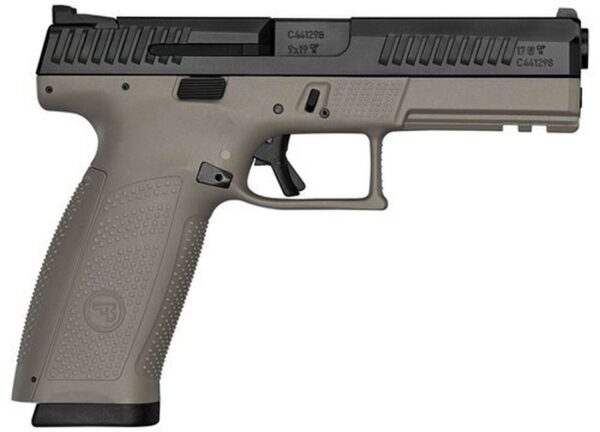 CZ P-10F, 9mm, 4.5" Barrel, Polymer Frame And Grips, Trigger Safety, Full Size, Semi-automatic, Night Sights, Striker Fired, 10Rd, Black Slide, Flat Dark Earth