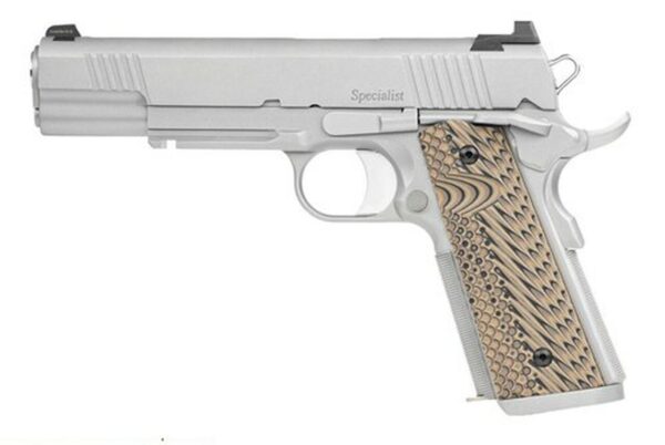 Dan Wesson Specialist 1911, Full Size, 45 ACP, 5" Barrel, Steel Frame, Stainless Finish, G10 Grips, 8Rd, 1913 Rail, Ambidextrous Safety, Night Sights