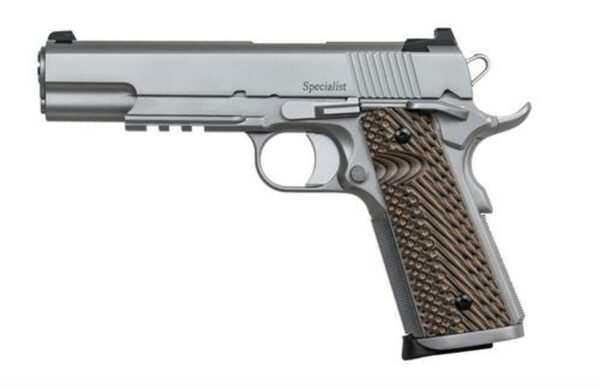 Dan Wesson, SPECIALIST, 1911 Full Size Pistol, 9mm, 5" Barrel, Steel Frame, Stainless Finish, G10 Grips, Fixed Night Sights, Ambidextrous Safety, 10Rd