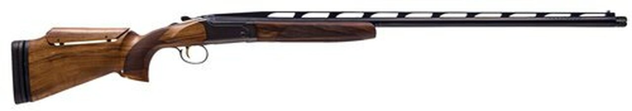 CZ, All-American Single Trap, Over/Under, 12 Gauge, 3" Chamber, 34" Chrome Lined, Black, Walnut Stock, Beaver-Tail Forend, 14.5"-15.5" Length of Pull, Adjustable Comb, 2 Rounds