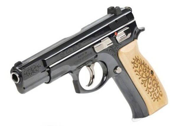 CZ 75B 45TH Anniversary DA/SA, Full Size, 9mm, 4.6" Barrel, Steel Frame, High Gloss Blued Finish, Wood Grips, 16Rd, Swappable Safety/Decocker, Night Sights