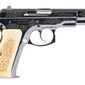 CZ 75B 45TH Anniversary DA/SA, Full Size, 9mm, 4.6" Barrel, Steel Frame, High Gloss Blued Finish, Wood Grips, 16Rd, Swappable Safety/Decocker, Night Sights
