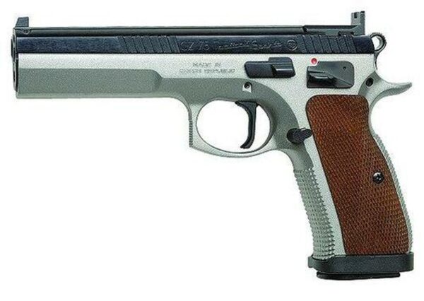 CZ 75 Tactical Sport SAO 40 S&W 5.4" Barrel, Wood Grip SS Frame Black Slide, 12rd